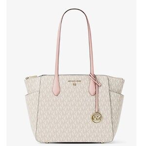 Michael Kors Marilyn Large MK Signature Tote Bag Vanilla Powder Blush NWT